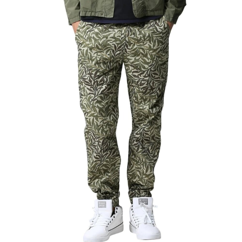 Matchstick NWT Men's Green Max Leaf Print Chino Jogger Pants, Size 36x32